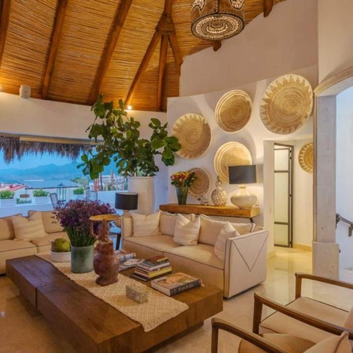 Living area under the palapa roof
